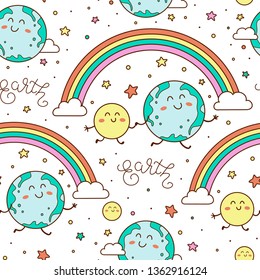 Cute Earth and Moon for postcards, banners, t-shirts. Vector illustration EPS 10.