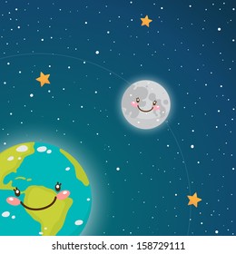 Cute Earth and Moon in space