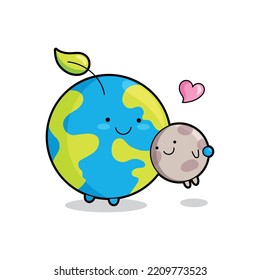 Cute earth and moon vector illustration showing wellness and care for the environment.