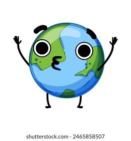 cute earth planet character cartoon. ecology save, sad comic, sticker environment cute earth planet character sign. isolated symbol vector illustration