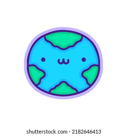 Cute earth planet character illustration, with modern pop style and old style 90s cartoon drawings. Artwork for sticker, patchworks; for kids clothes.