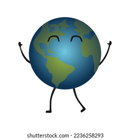 Cute earth planet doodle cartoon character icon, vector illustration in trendy style, isolated on white background. Editable graphic resources for many purposes. Colored funny characters of planets 