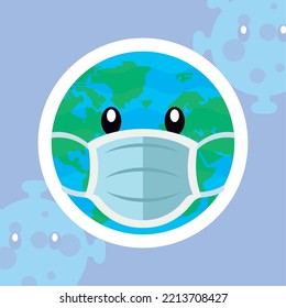 Cute earth planet with mask Self care Vector