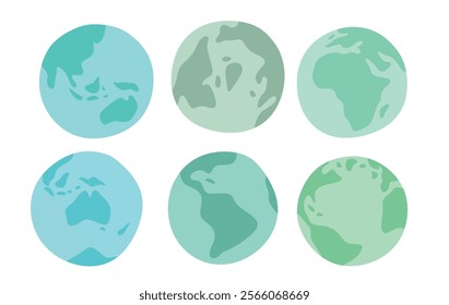 Cute earth planet vector flat vector character set with cartoon flat style.
