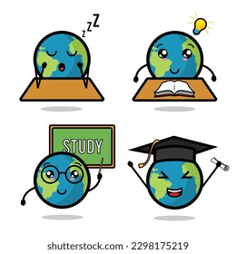 Cute earth sleeping character. earth studying character illustration