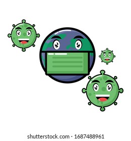 La tierra corta usa máscara para contener el virus de la corona. Ilustración vectorial.