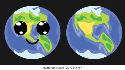 Cute Earth vector planet in flat style. Smyling character