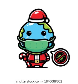 cute earth wearing santa mask and costume