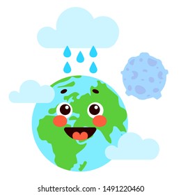 cute earth weather cloud moon water drop rain