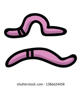 Cute earth worm cartoon vector illustration motif set. Hand drawn garden wildlife blog icons. Segmented nvertebrate graphics. Creepy crawlie web buttons.