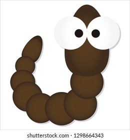Cute Earthworm with googly eyes, vector Illustration
