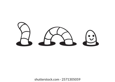 Cute earthworm hand drawn doodle character. Drawing earthworm icon. Vector illustration