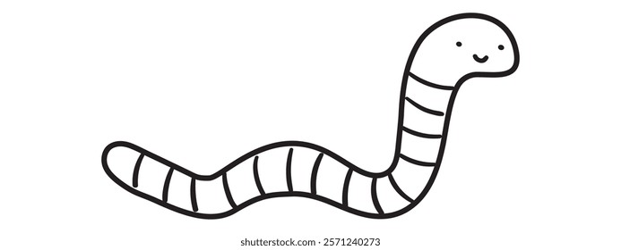 Cute earthworm. Outline icon. Vector design. Illustration on white background.