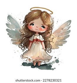 Cute Easter angel with a candle in his hands Watercolor Cartoon Christmas on white background