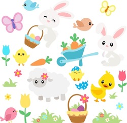 Cute Easter Animals Vector Set On Transparent Background