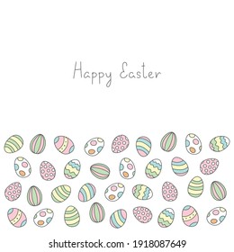 Cute easter background. Doodle background of colorful eggs. Vector 10 EPS.