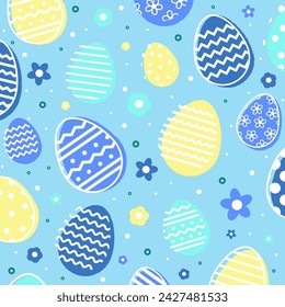 Cute Easter background in modern minimalist style. Design of a seamless texture with ornate eggs. Banner. Vector illustration