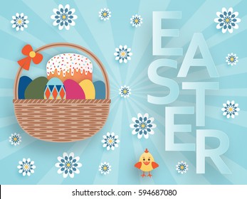 Cute Easter background in paper art style. Vector illustration.