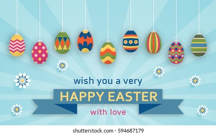Cute Easter background in paper art style. Vector illustration.
