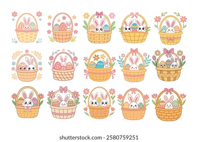 Cute Easter basket vector cartoon illustration Easter day