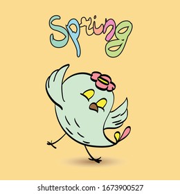 Cute Easter birds in love. Spring illustrations