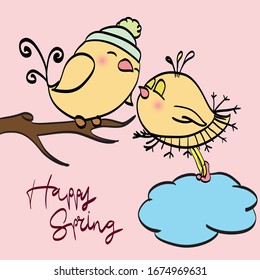Cute Easter birds in love. Spring illustrations