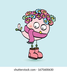 Cute Easter birds in love. Spring illustrations
