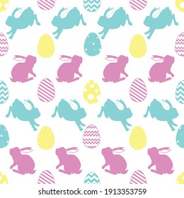 Cute Easter bunnies. Cute children's seamless pattern in cartoon style. Seamless pattern can be used for wallpaper, pattern fills, web page backgrounds, surface textures