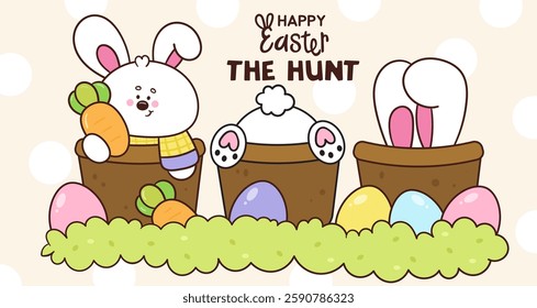 Cute easter bunnies clipart in flower pot farm boy. Kawaii animals rabbit egg hunting (whimsical characters). Pet farm Spring activities holiday. Make a wish for baby t shirt fairy tale book.