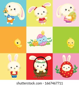 cute easter bunnies and the easter eggs