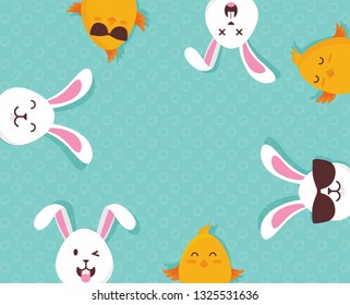 Cute Easter bunnies happy Easter sign- Vector illustration