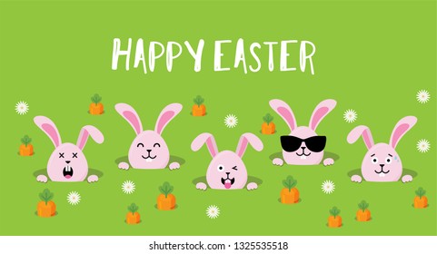 Cute Easter bunnies happy Easter sign- Vector illustration