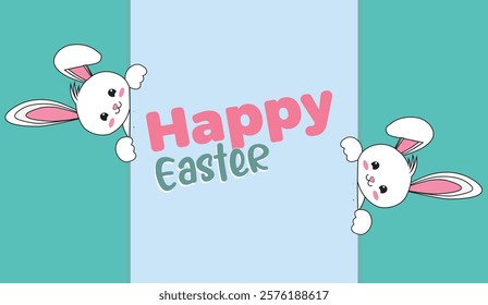 Cute Easter Bunnies Peeking Out to Wish You a Happy Easter, Featuring Cheerful Pastel Colors and Playful Design Elements for the Spring Season,