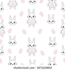Cute Easter bunnies de huevos rosas ilustración vectorial, patrón sin fisuras en fondo blanco