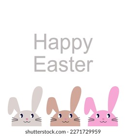 CUTE EASTER BUNNIES WITH SIGN "HAPPY EASTER" ISOLATED ON WHITE