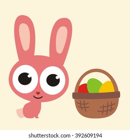 Cute easter bunny with basket eggs.
