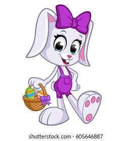 Cute easter bunny with a basket of eggs