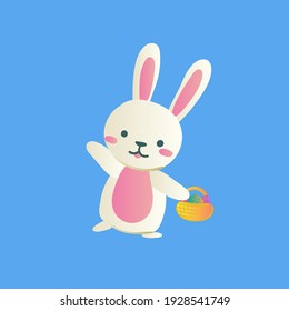 Cute easter bunny with basket. Vector illustration 