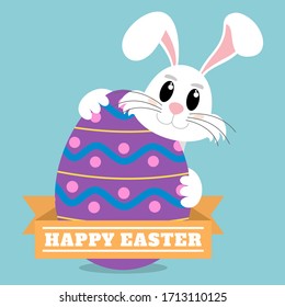 Cute Ostersonne hinter einem großen bunten Ei. Vektorillustration