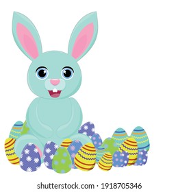 Cute Easter bunny in blue color. Volume a rabbit for Easter. Rabbit for Easter decor.