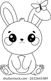 Cute Easter bunny with a butterfly resting on its ear - perfect spring design for cards and kids' products. Cheerful cartoon illustrations to brighten any project