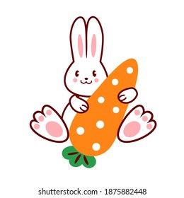 
Cute Easter Bunny with carrot. Vector cartoon illustration.
