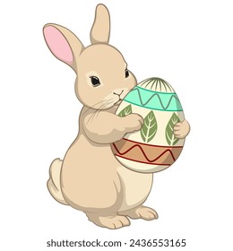 cute easter bunny carrying big easter eggs cartoon clip art isolated illustration of handwork