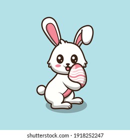 cute easter bunny carrying egg cartoon illustration