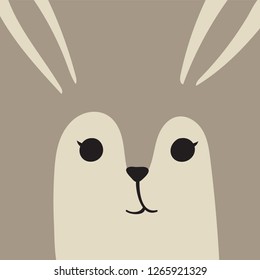 Cute Easter bunny cartoon animal hare portrait with smiling face brown animal head card with copy space vector illustration