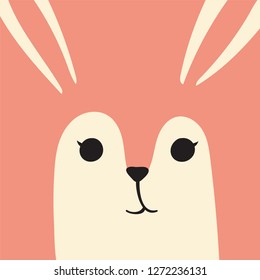 Cute Easter bunny cartoon animal hare portrait with smiling face peach pink animal head card with copy space vector illustration