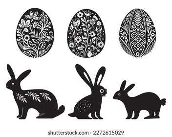 Cute easter bunny cartoon clipart. Vector rabbit motif with easter egg.