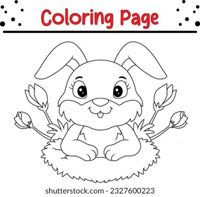 Cute Easter bunny cartoon coloring page illustration vector. Wild animal coloring pages for kids
