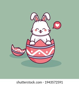 cute easter bunny cartoon with easter day egg illustration cute animal rabbit and egg character