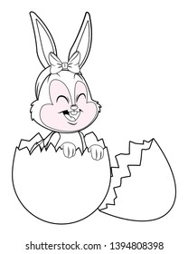 Cute easter bunny celebration cracked egg black and white